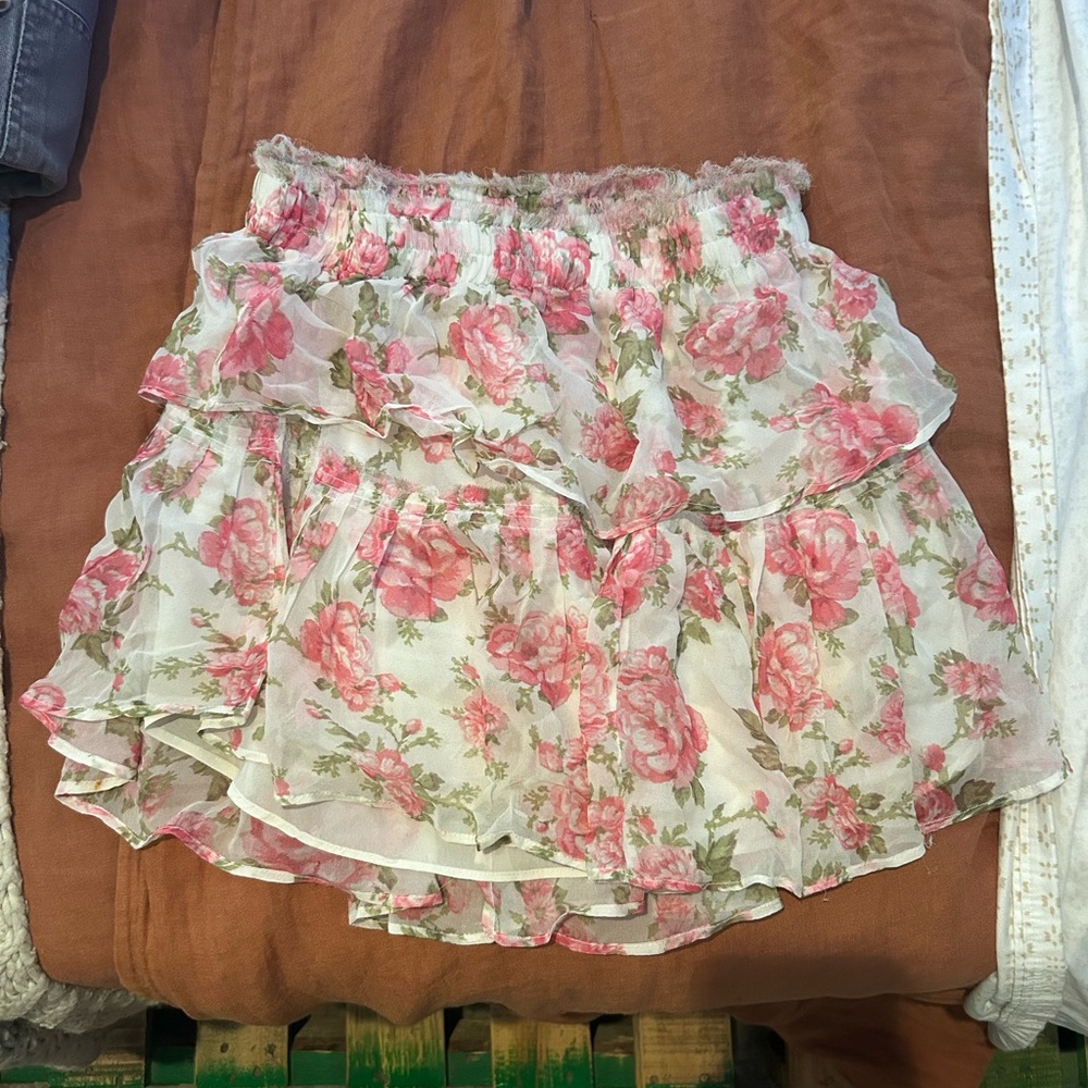 Loveshackfancy ruffled floral multi tiered mini skirt